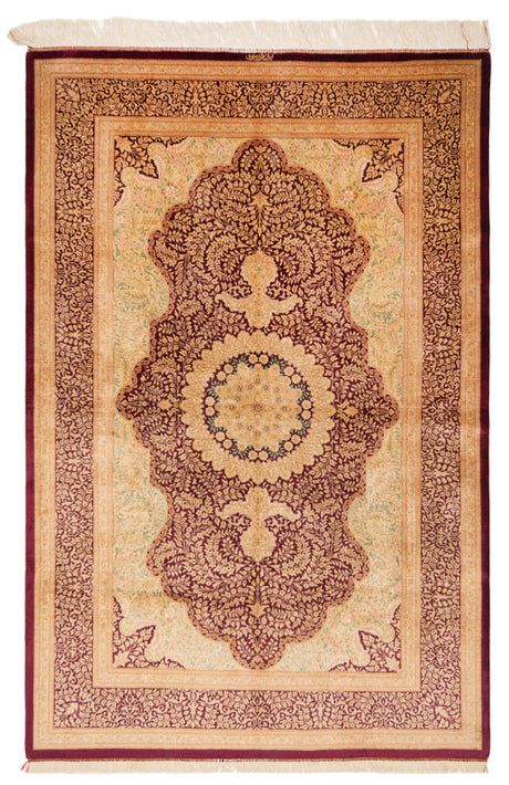 Alfombra persa de seda Qom | 201 x 132 cm
