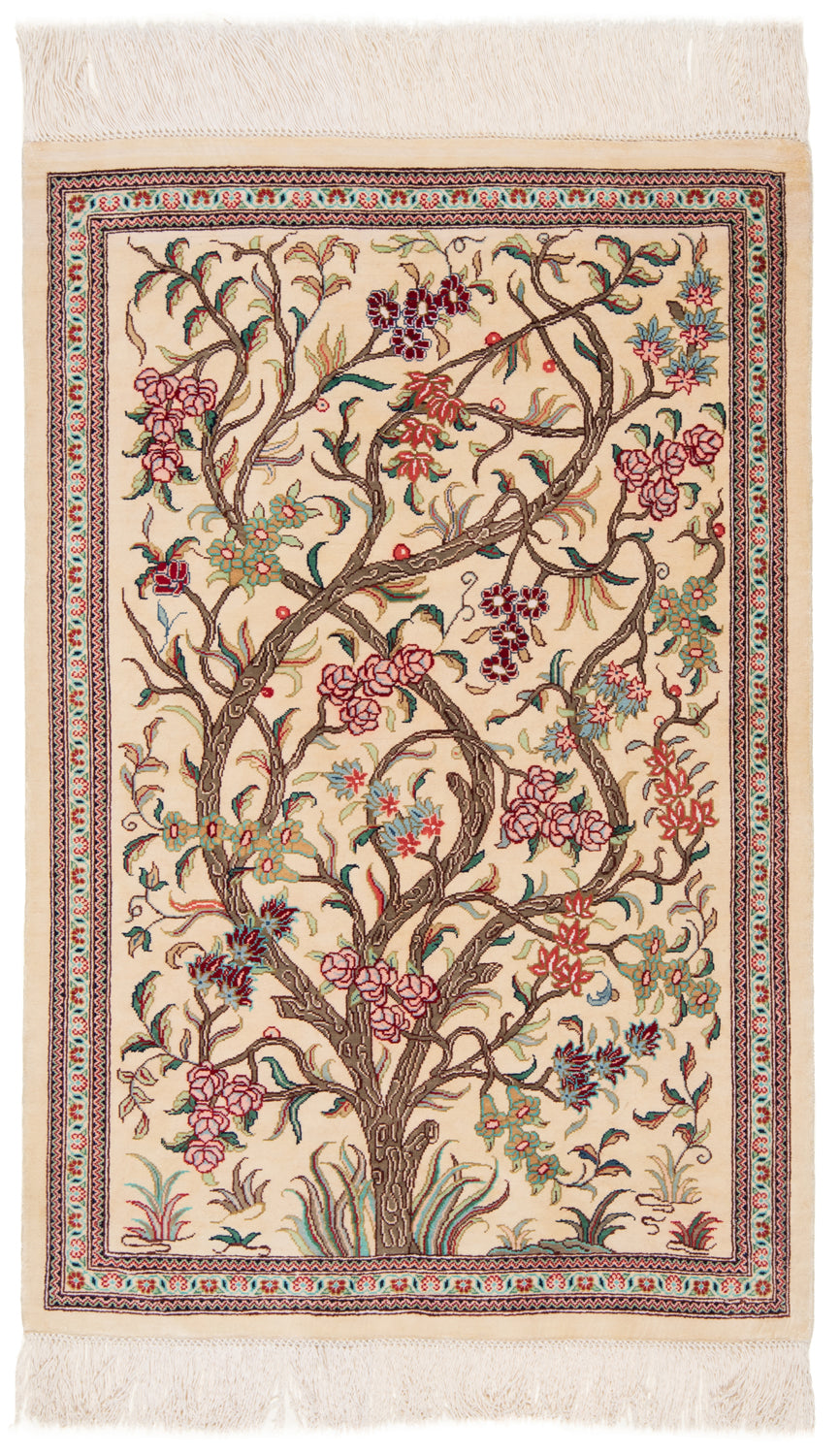 Alfombra persa de seda Qom | 80 x 52 cm