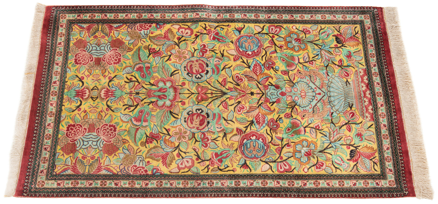 Alfombra persa de seda Qom | 100 x 60 cm