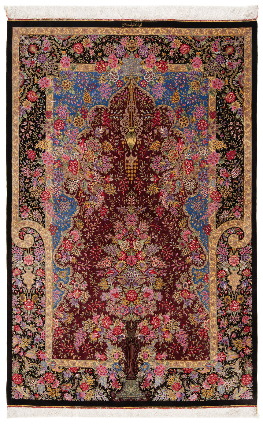 Alfombra persa de seda Qom | 197 x 128 cm