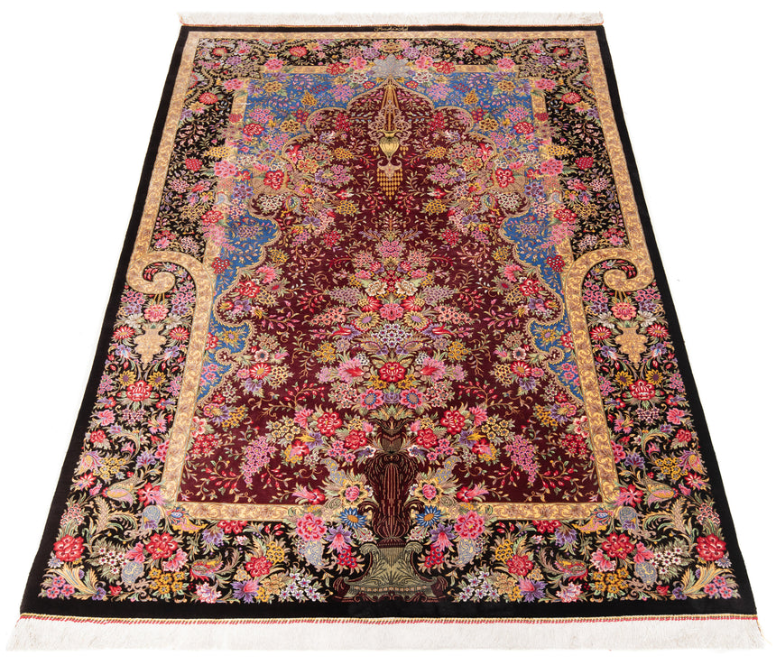 Alfombra persa de seda Qom | 197 x 128 cm