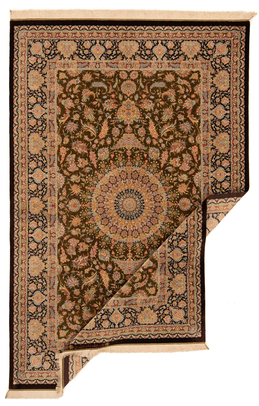 Alfombra persa Samadi de seda Qom | 201 x 132 cm