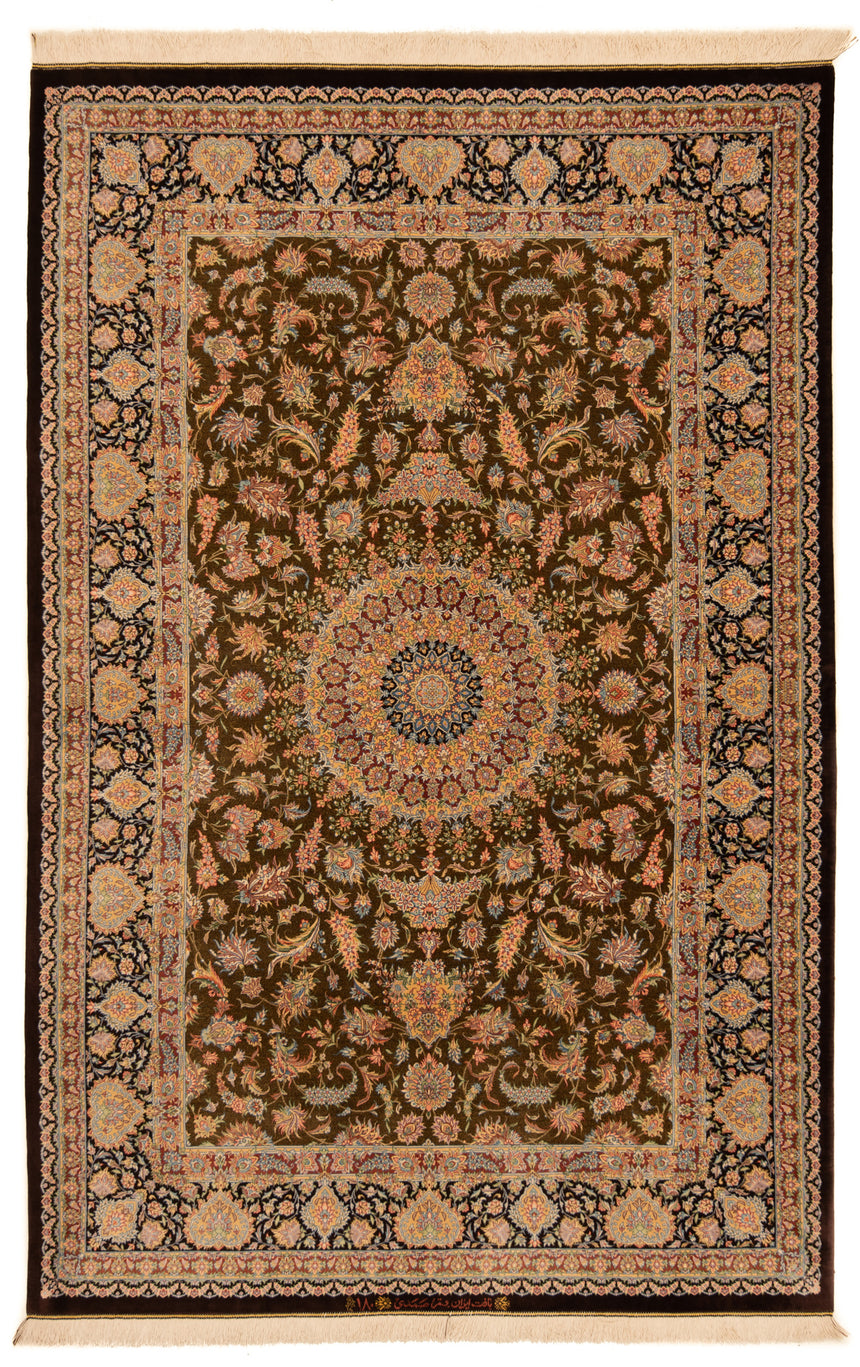 Alfombra persa Samadi de seda Qom | 201 x 132 cm