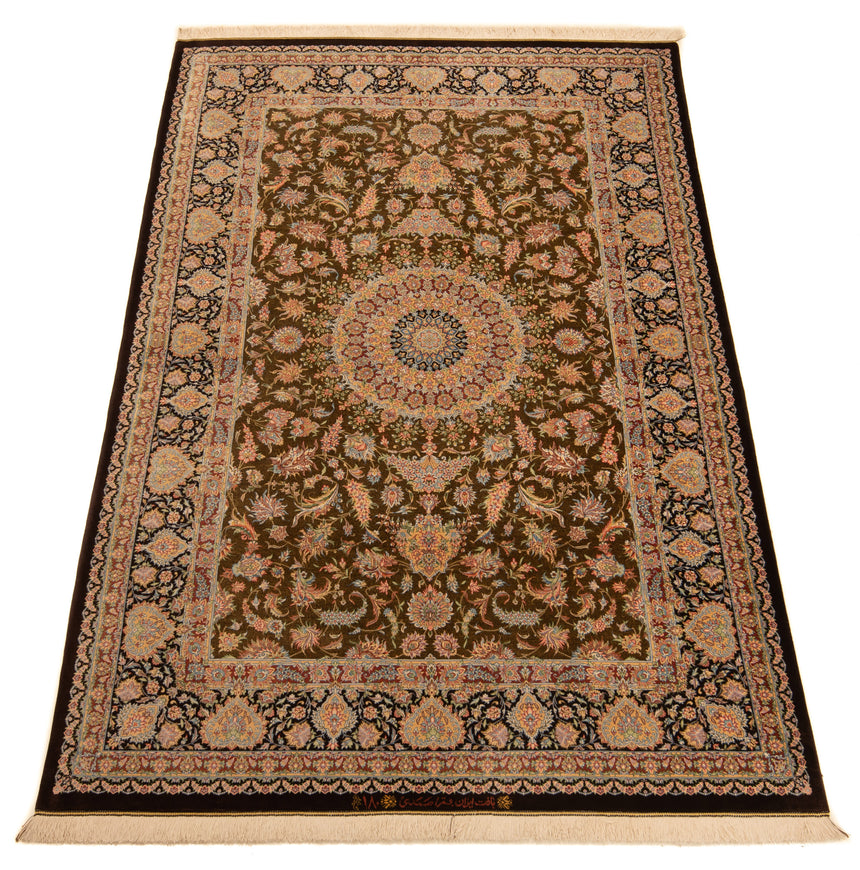 Alfombra persa Samadi de seda Qom | 201 x 132 cm