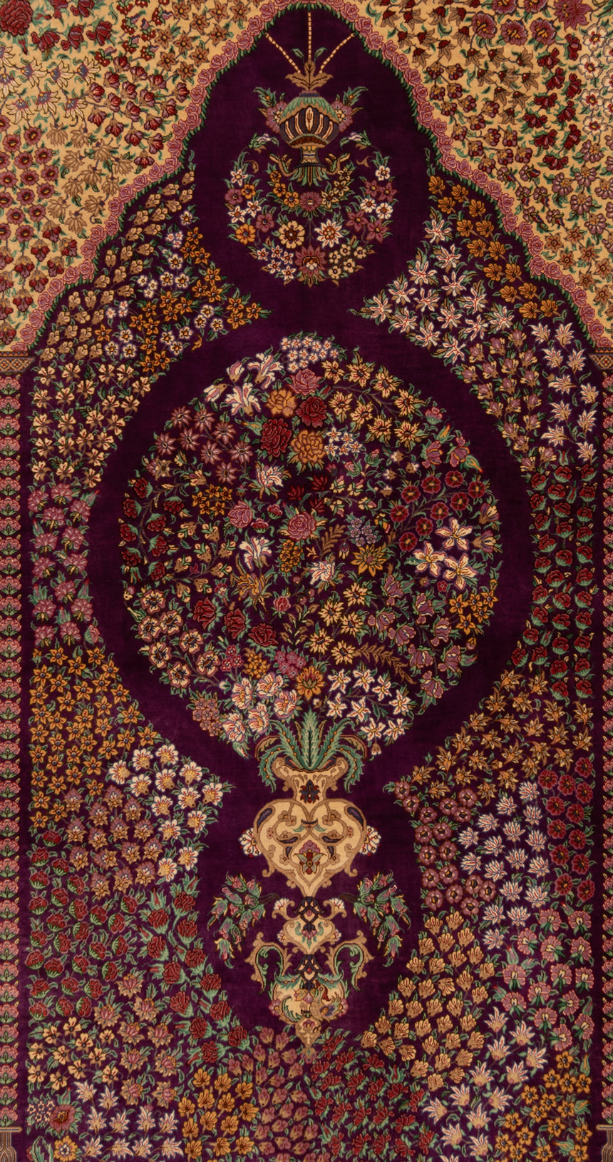 Alfombra persa Qom Kermani de seda | 200 x 127 cm