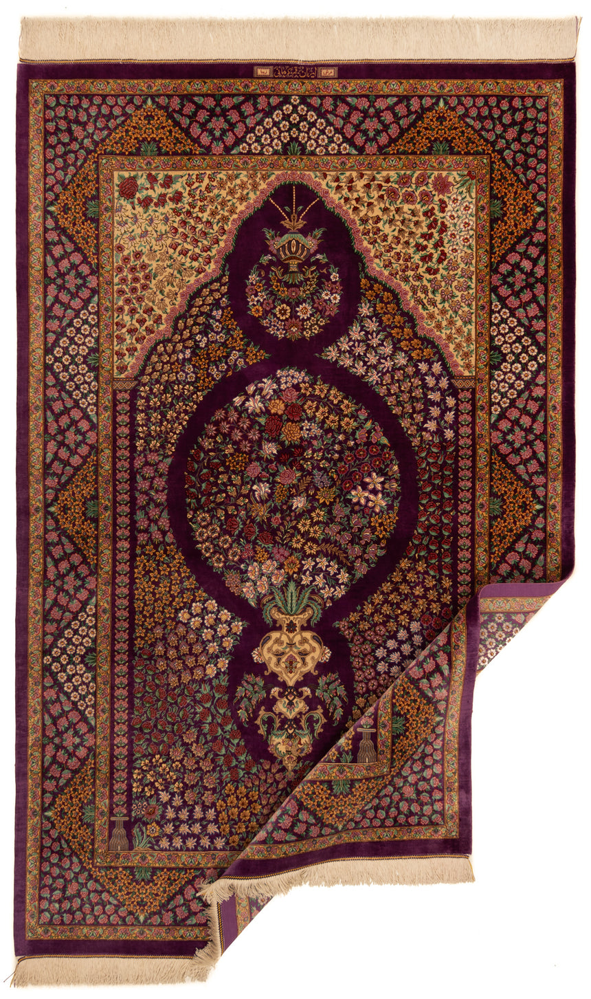 Alfombra persa Qom Kermani de seda | 200 x 127 cm