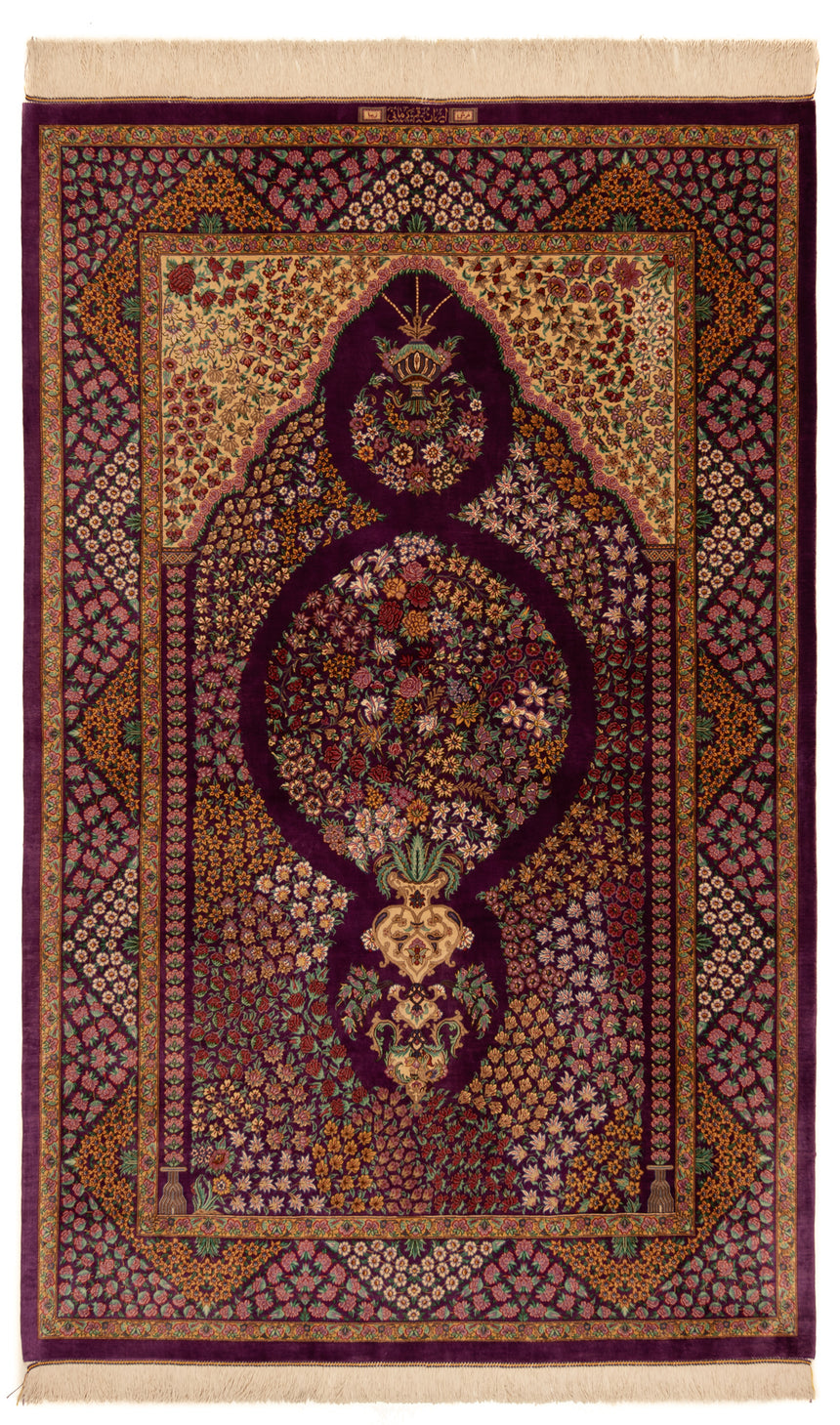 Alfombra persa Qom Kermani de seda | 200 x 127 cm