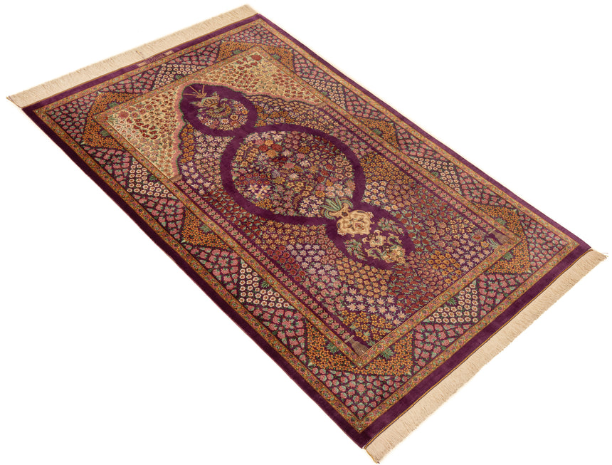 Alfombra persa Qom Kermani de seda | 200 x 127 cm