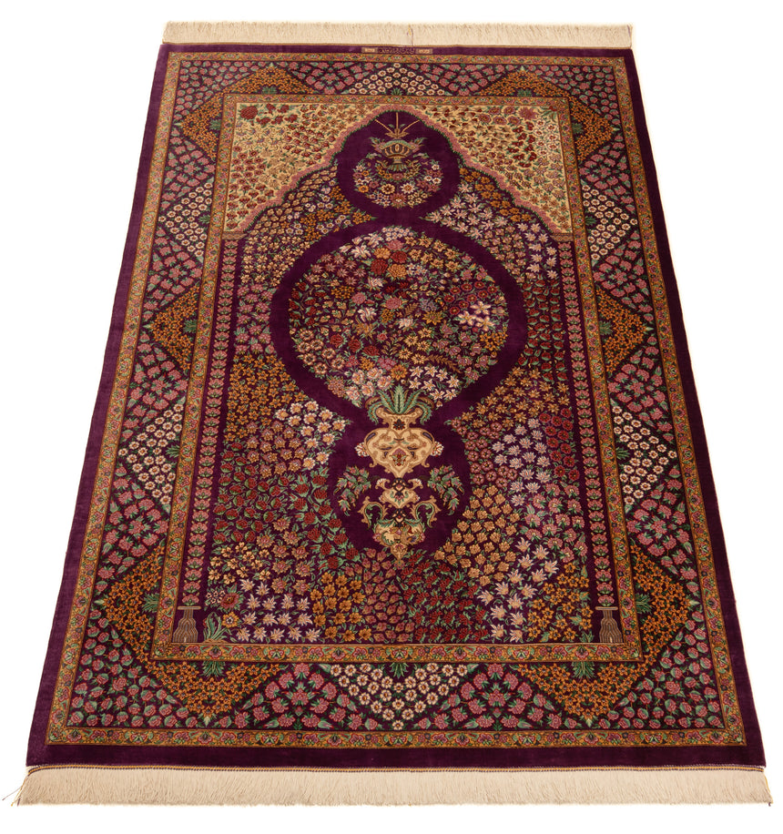 Alfombra persa Qom Kermani de seda | 200 x 127 cm