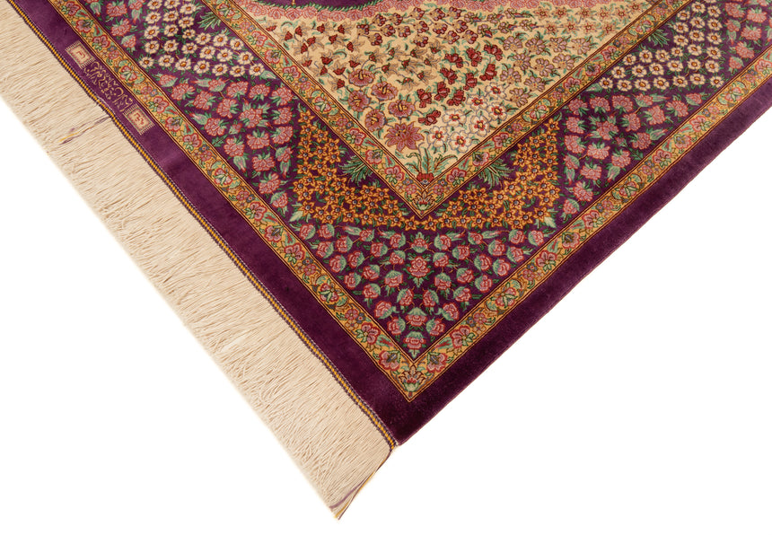 Alfombra persa Qom Kermani de seda | 200 x 127 cm